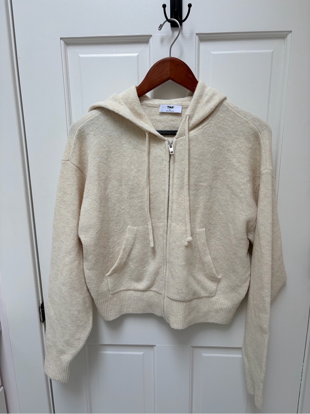 Aritiza TNA Cream Zip-Up Hooded Sweater